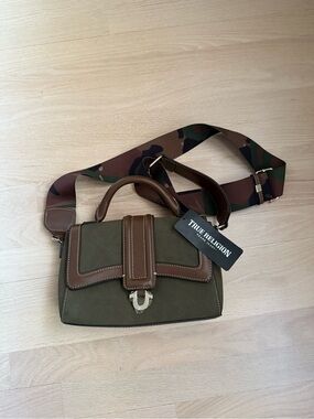 True Religion Olive & Brown Structured Top-Handle Crossbody